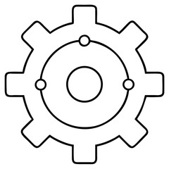 Vector art of a simple black and white outline drawing of a gear with three dots
