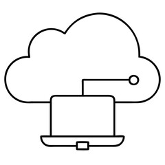 Vector art of outline drawing of a laptop connected to a cloud