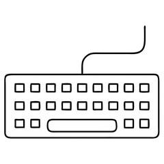 Vector art of simple line art of a computer keyboard with a cord, representing input devices and typing