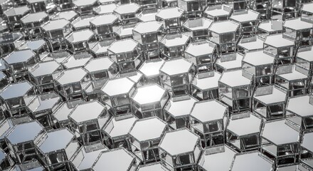Obraz premium Geometric hexagonal mirror pattern with reflective surfaces and light play