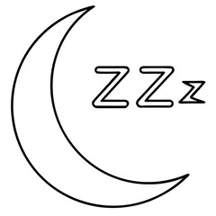 Vector art of outline of a crescent moon with zzz symbols, representing sleep and nighttime