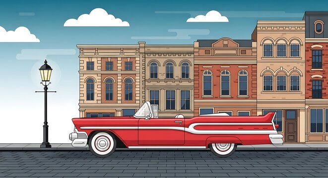 Fototapeta Classic Car City Street Scene.