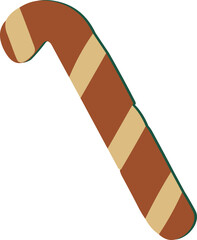     A simple flat illustration of a striped candy cane in warm brown and beige colors, designed in a minimalist festive style for Christmas and holiday decorations.