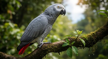 Obraz premium African Grey Parrot Jungle Perch.
