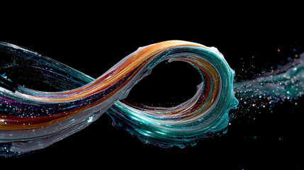 Hyperrealistic depiction of glowing data streams twisting and converging into an infinity symbol, symbolizing limitless digital flow, technology, and continuous information exchange.
