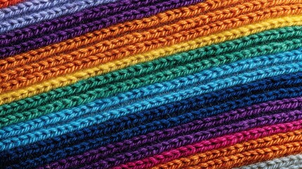 Obraz premium Diagonal striped knitted fabric with a vibrant rainbow color scheme texture