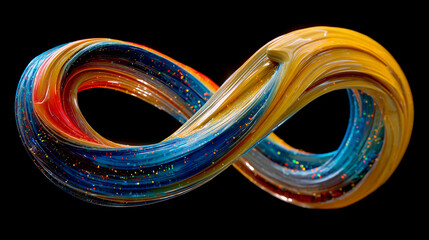 Hyperrealistic depiction of glowing data streams twisting and converging into an infinity symbol, symbolizing limitless digital flow, technology, and continuous information exchange.
