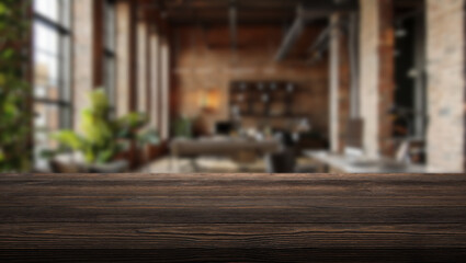Stylish interior of a modern office with wooden counter and bright natural light coming through windows
