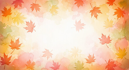Obraz premium Watercolor Autumnal Frame with Maple Leaves in Shades of Orange, Yellow, and Red