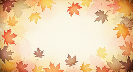 Obraz premium Watercolor Autumn Leaves Frame with Warm Colors and Textured Background