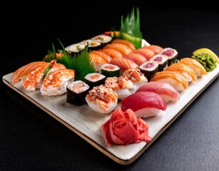 delightful assorted sushi platter featuring fresh nigiri maki and sashimi rolls