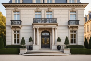 Obraz premium Prächtiges französisches Herrenhaus mit klassischer Architektur und gepflegtem Garten