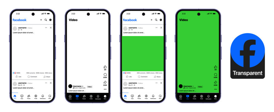 Facebook Post and Feed UI Mockup in Light Mode with Transparent Background
Social Media Mobile Interface Template for Design, Business and Advertising Projects
