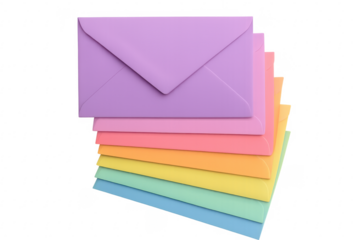 Stacked pastel rainbow envelopes creating colorful communication concept