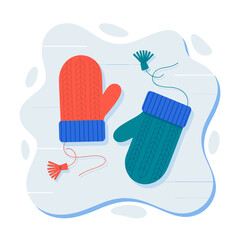 Knitted winter mittens with tassels vector art on transparent background