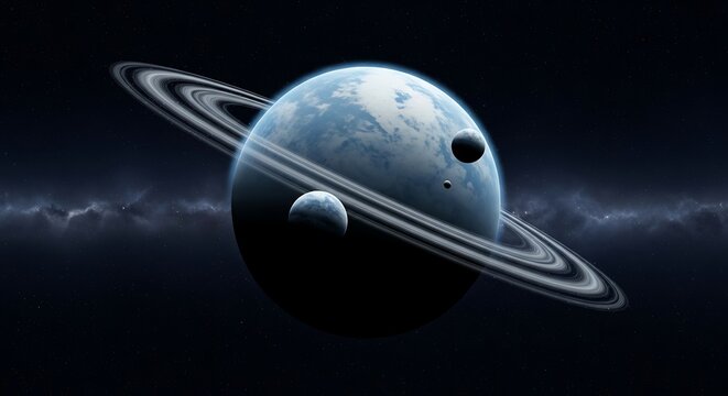 Ringed Planet with Space, Cosmos, and Nebula. - Powered by Adobe