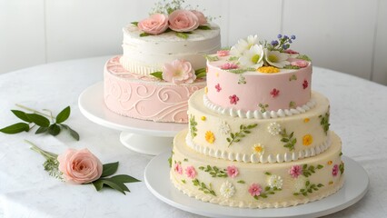 Beautiful tiered cake decorated with flowers and berries elegant dessert for wedding or celebration symbolizing love sweetness joy and artistic culinary craftsmanship for festive occasions