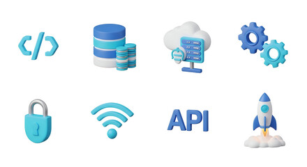 3d icon of collection of technology icons isolated on transparent background for web design use