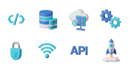 3d icon of collection of technology icons isolated on transparent background for web design use