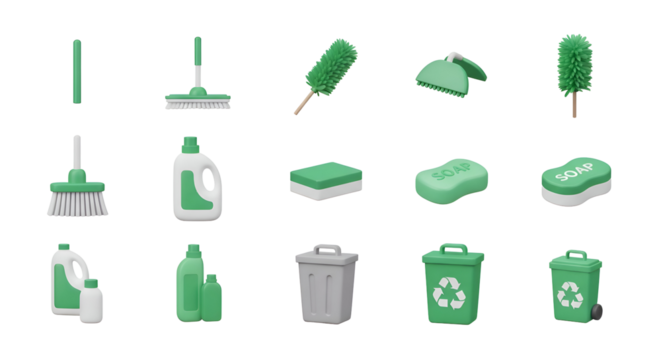 3d icon of collection of cleaning supplies isolated on transparent background for household chores - Powered by Adobe