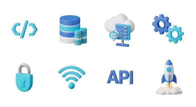 3d icon of collection of technology icons isolated on transparent background for web design use