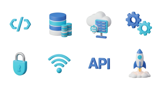 3d icon of collection of technology icons isolated on transparent background for web design use