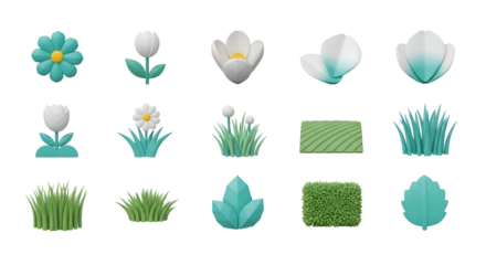 3d icon of collection of various 3d rendered plants isolated on transparent background