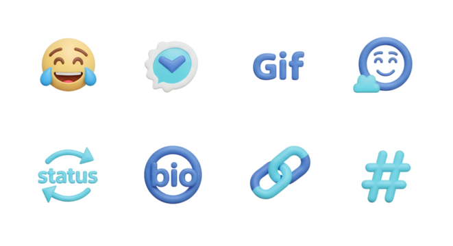 3d icon of social media and communication icons isolated on transparent background