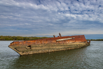 Exposure of Shipwreck location in Adelaide, were you can find several vessels been eaten by rust, Garden Island Ships' Graveyard, Adelaide, Australia.