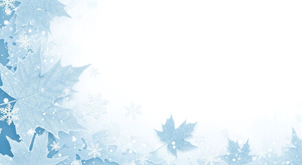Obraz premium Frozen Maple Leaves and Snowflakes Frame a White Space for Winter Greetings