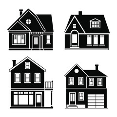 Collection of four distinct architectural house styles vector illustration for real estate and urban design projects scalable eps