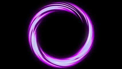 Circle vibrant hues of purple create a dynamic scene, Abstract circle flow light of colorful particles through neon portal.