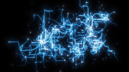 Abstract glowing grid growth of data line in a technology network. Technology blockchain connection, Big data transfer concepts, Futuristic innovation digital data analysis background