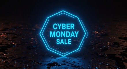 Neon Cyber Monday Sale sign glowing on dark background