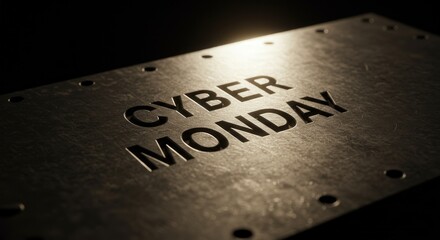 Cyber Monday promotional graphic with blue arrows on black background  