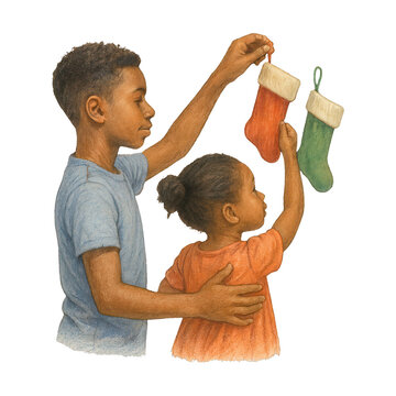 kids hanging christmas stockings clip art preview