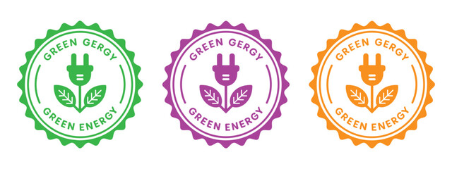 Vector illustration of three scalable eco-friendly energy icons with green purple and orange flower symbols ready for eps download