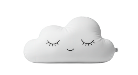 Cloud-shaped pillow with a smiling face and closed eyes  
