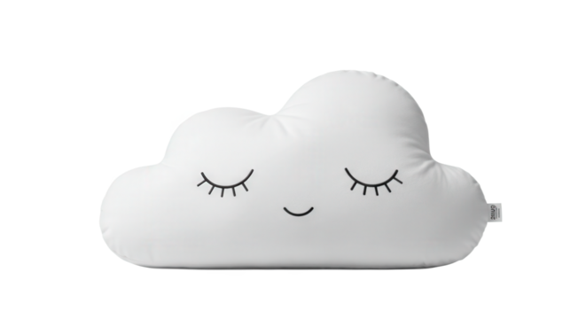 Cloud-shaped pillow with a smiling face and closed eyes - Powered by Adobe