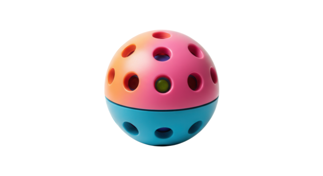 Colorful sensory ball toy with holes in pink and blue design  