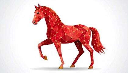 Red geometric low poly horse vector connectivity