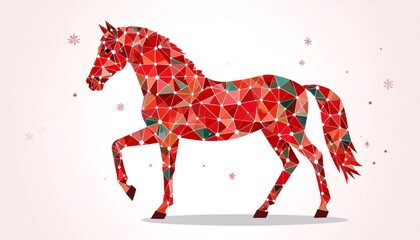 Horse animal graphic low poly red festive mosaic