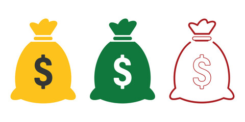 Three vector money bags with dollar signs versatile scalable eps illustration icon for finance and wealth