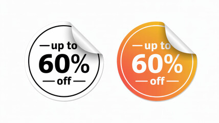 Discount sticker set up to 60 percent off vector illustration for retail promotion and advertising campaigns