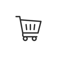 Shopping cart with basket, linear icon. Retail purchase and grocery market. Line with editable stroke.
