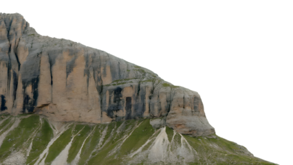 majestic mountain slope with green vegetation in the highlands. Isolated on transparent background, png