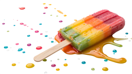 Dripping popsicle in a burst of flavors cut out on PNG. AI GENERATED.

