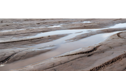 Textured mud and puddles on the earth. Isolated on transparent background, png