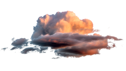 Stunning cloud formation bathed in warm sunlight. Isolated on transparent background, png