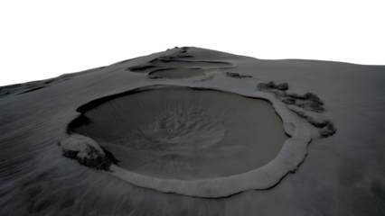 Unusual crater formation in sand. Isolated on transparent background, png